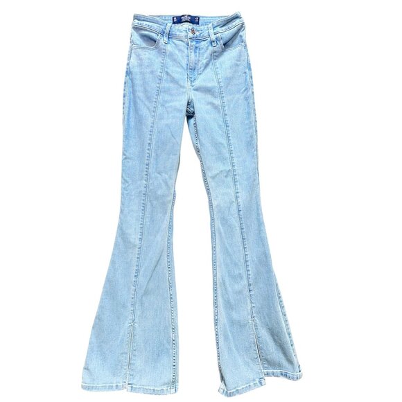 Hollister Denim - Hollister Junior High-Rise Flare Jeans 3R Blue Denim Light Wash Stretch Slit